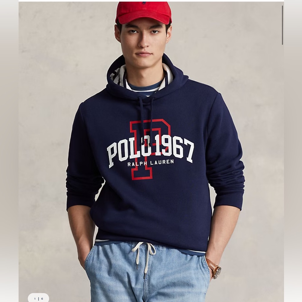 Polo Ralph Lauren P 1967 Logo Fleece Pullover Hoodie Sweatshirt Men Large Preppy